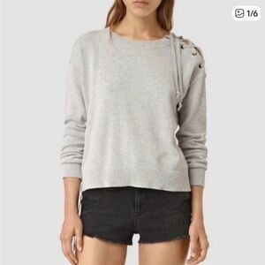 Allsaints Light Gray Revo Lace-Up Shoulder Women's Sweater 100% Cotton Size M